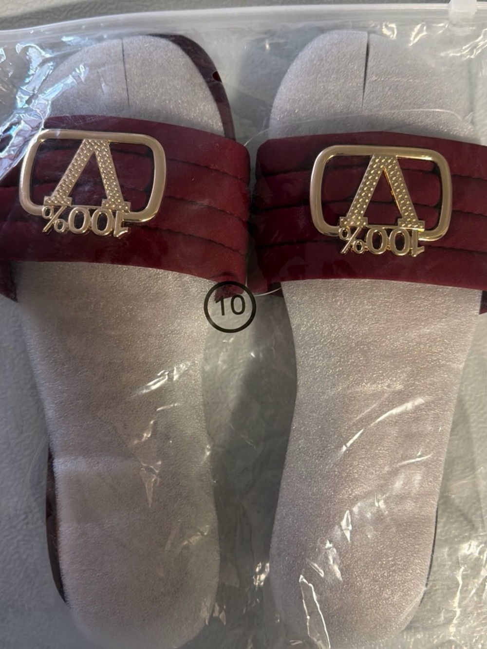 Women’s Burgundy Slide Sandals with Gold Accent